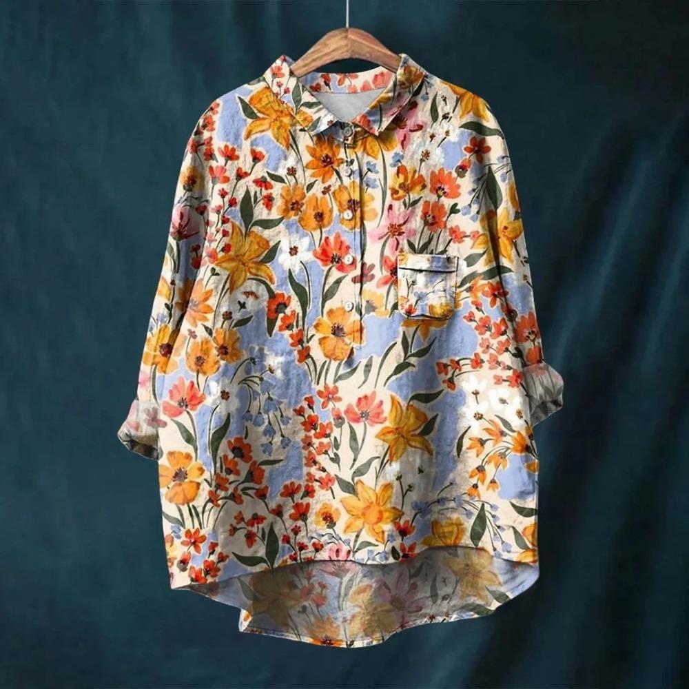 Stampa Floreale Vintage Deliziosa Camicia Casual in Lino