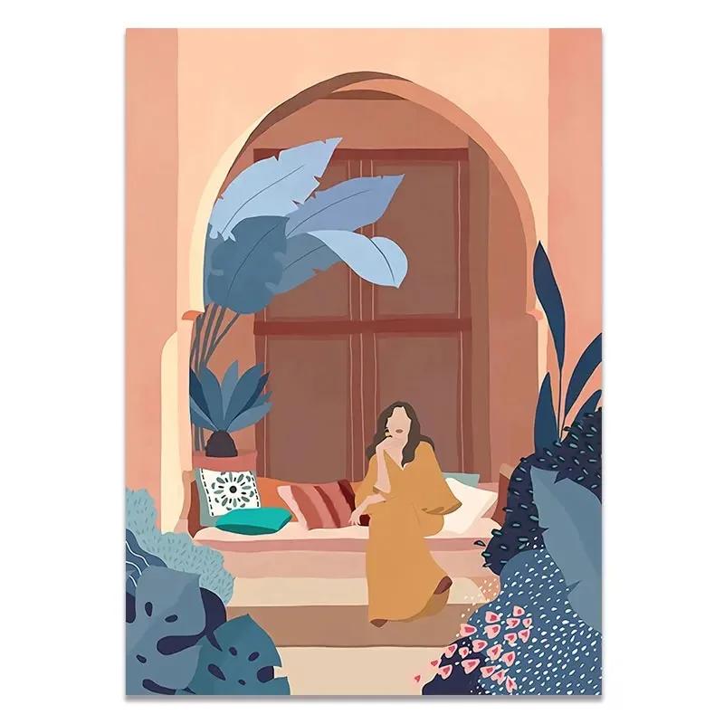 

Fashion Vintage Girl Abstract Figure Wall Art Canvas Painting Nordic Posters And Prints Wall Pictures For Living Room Home Decor 21cm×30cm NoFrame