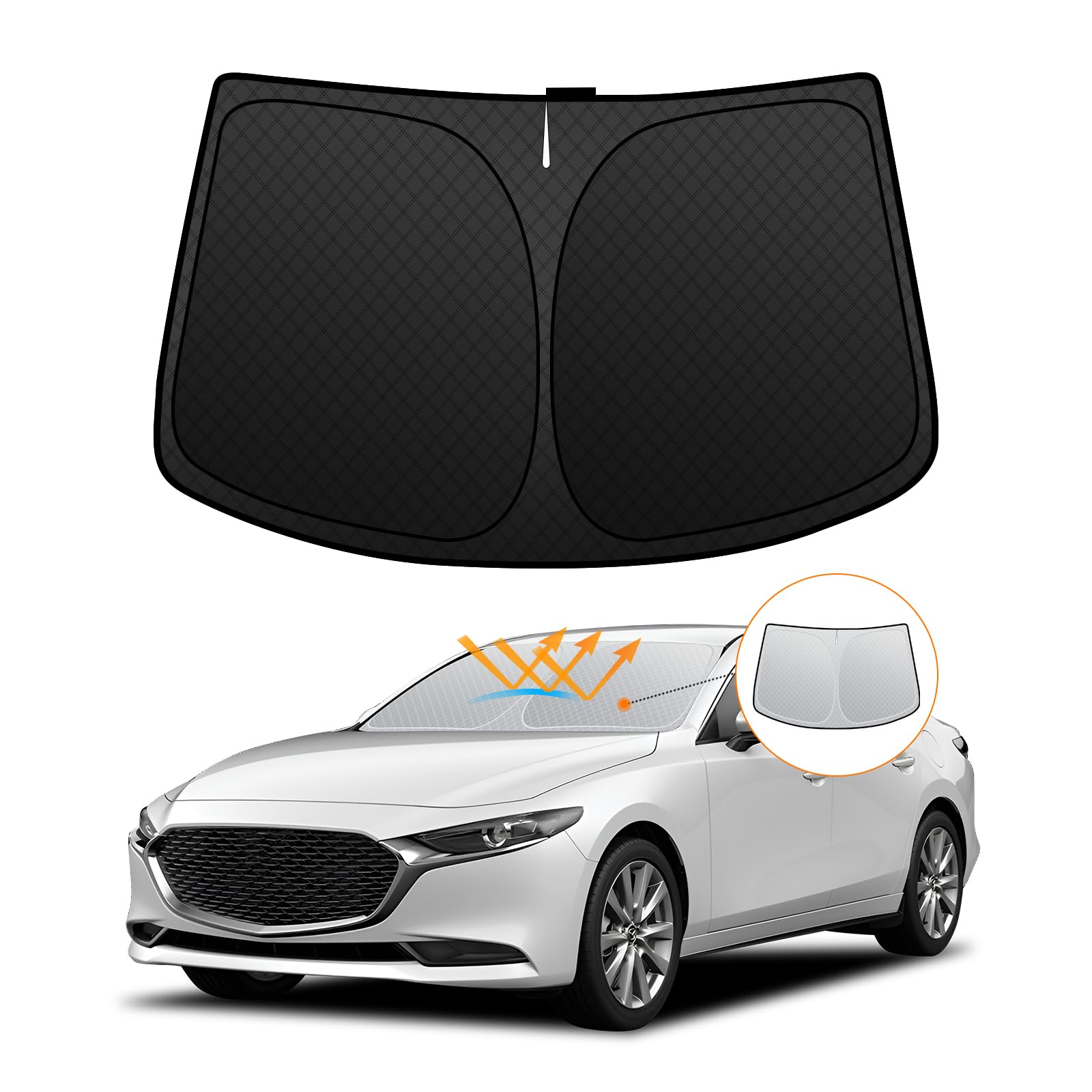 

Windshield Sunshade for Mazda 3 BP Series UV No Suction Cups Light Blocking and Summer UV Easy Installation and Interior Includes Storage Bag