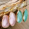 Bohemian Natural Stone Rose Quartz Amazonite Dangle Earrings Women's Trendy Exquisite Summer Holiday Handmade Zircon