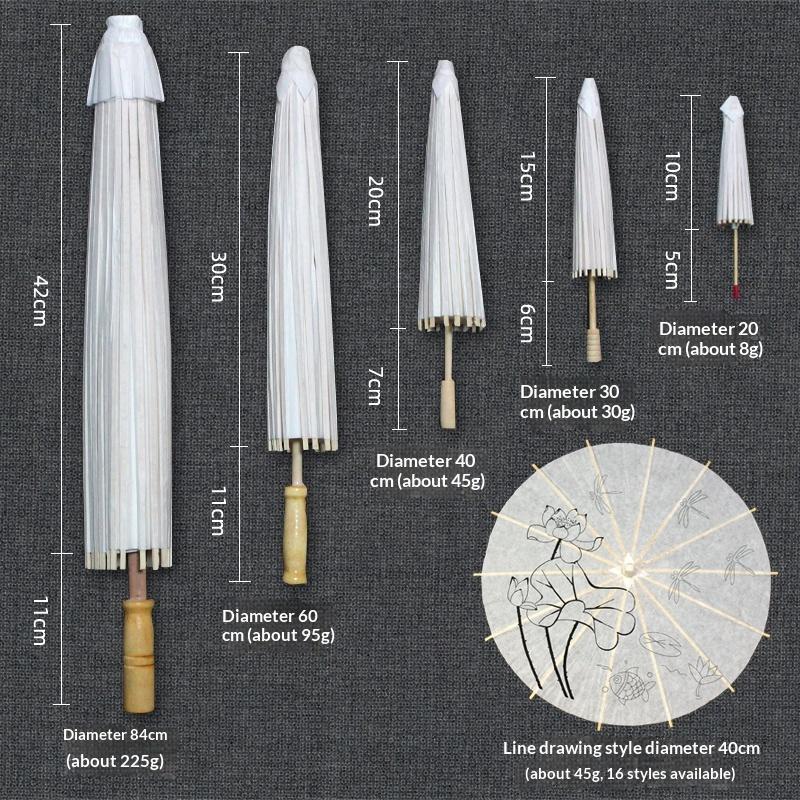 1Pc 20/30/40/60/84Cm Paper Umbrella Blank Diy Handmade Painting Supplies Long-Handle Blank Pography Prop