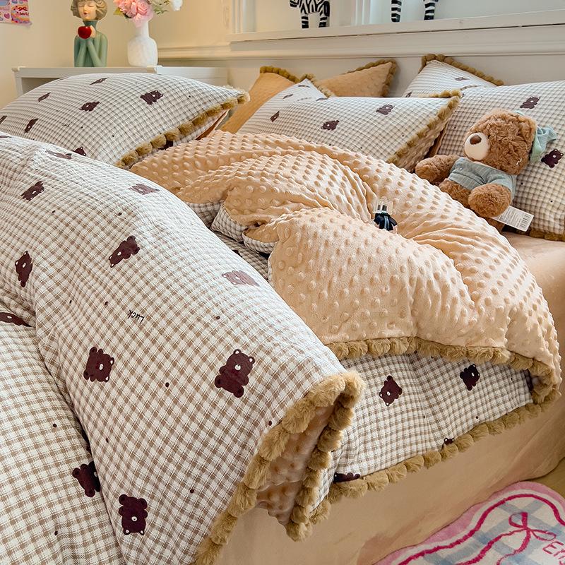 Thickened Bean Velvet Duvet Cover, Double-Sided Milk Velvet, for Autumn/Winter Warmth, Ideal for Student Dormitories