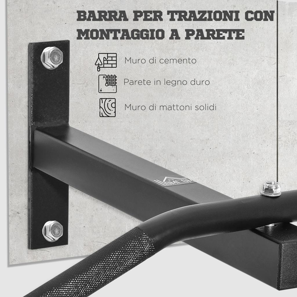 Professional Wall Pull-Up Bar with Steel Structure, 113 x 41 x 20cm, Black