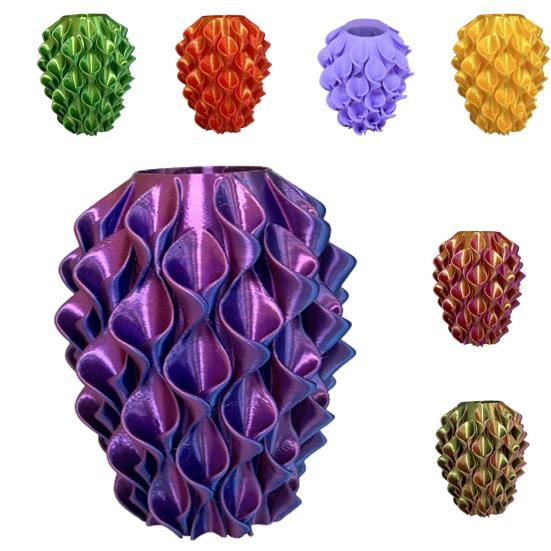3D Printed Red Gold Flower Vase Sculptural Wave Geometric Textured Decorative Ripple Vase Modern Boho Home Decor for Coffee Table Shelf Entryway