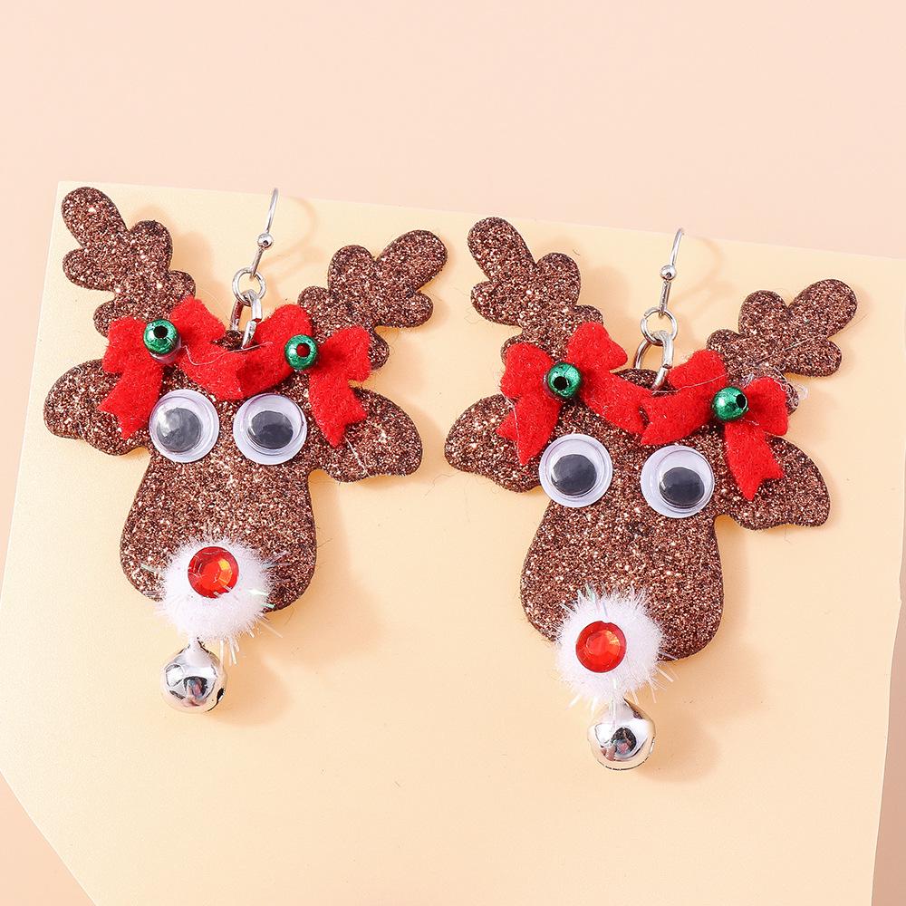 2024 Christmas Reindeer Earrings: Sequin Bow & Jingle Bell Ear Hooks