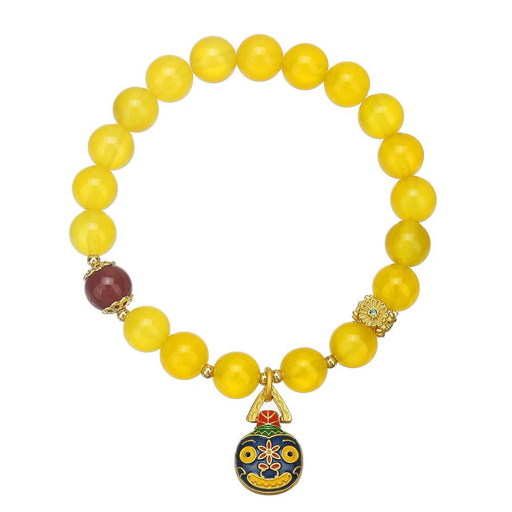 

Модный браслет из желтого агата и южно-красного бисера с золотым звериным шармом для женщин 8mm gold swallowing beast, 17.5 cm жёлтый
