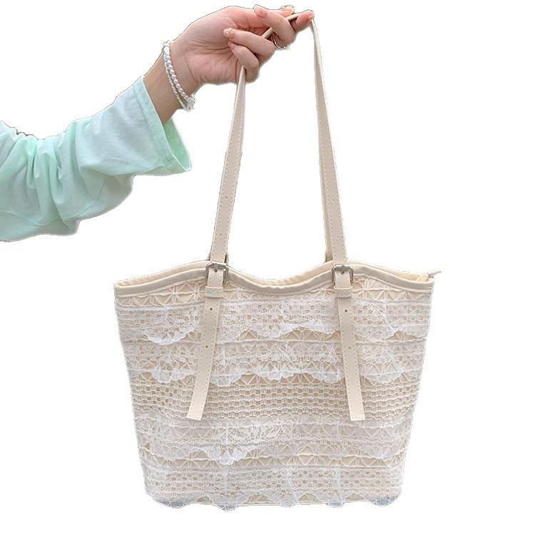 Nischen-Tragetasche Frühling und Sommer Freizeiturlaub Fee Spitze Mesh Achsel-Schultertasche Damentasche Pendlertasche mit großem Fassungsvermögen