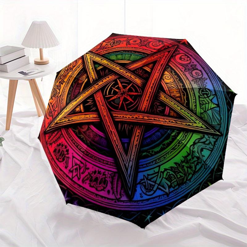 Kolorowy Pentagram Mandala - Boho Makrama Ścienna do Dekoracji SypialniParasol, Przenośny Parasol Trójzłożony dla Mężczyzn i Kobiet, Prezent Świąteczny ES192