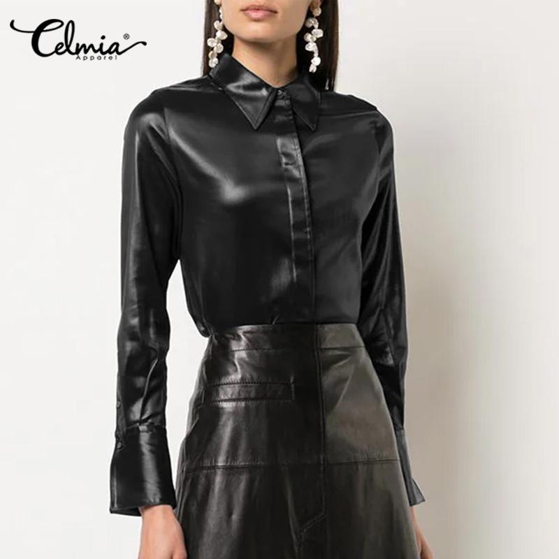 

Celmia Spring Женский PU КожаНый Flare Длинные рукава Тонкие блузки