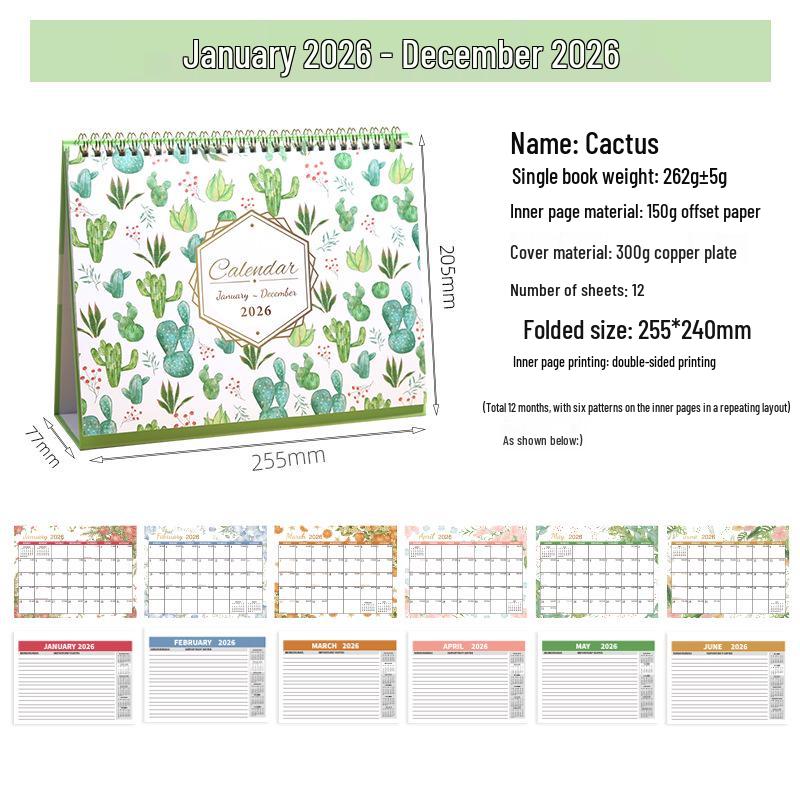 2026 Creative Desktop Calendar Planner: Self-Discipline Check-in, Customizable Ornament Schedule Book