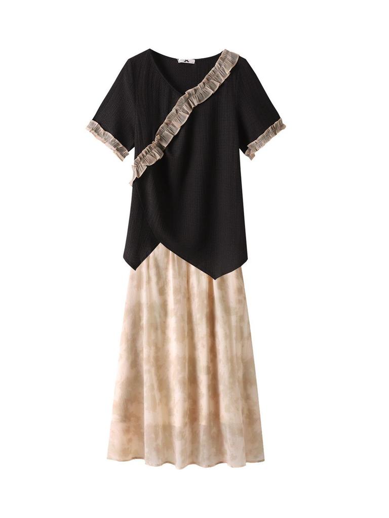 Plus Size Women's Chinese Style T-shirt & Skirt Set - Summer 2024 Collection