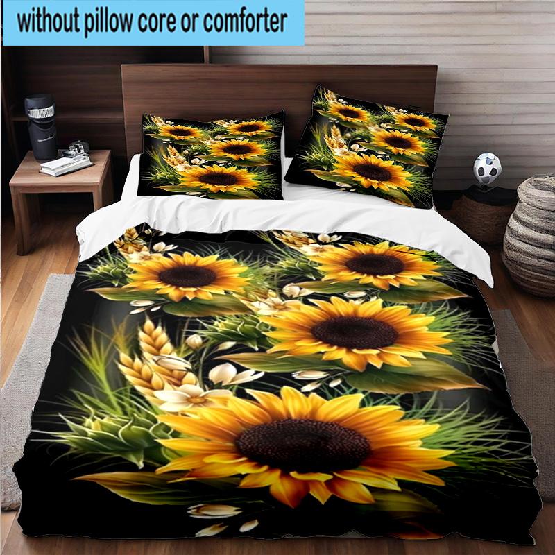 Butterfly And Sunflowers 3pcs Bedding,Including 1pc Duvet Cover And 2pcs Pillowcases Perfect for Christmas,Ideal for Bedroom, Dormitory