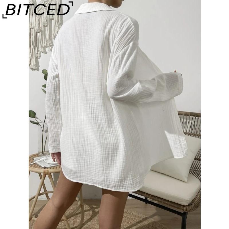 BITCED Mode Printemps et Été pour Femmes Costume de Chemise à Manches Longues Couleur Unie Ensemble Deux Pièces Short Ample Décontracté pour Femmes