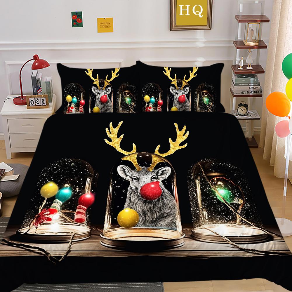 Kemila 3D Bedding Set Christmas Elk Pattern Duvet Cover Comforter Bed Linen Single Twin Full Queen Size Kids Girl Boys Gift Home Decor