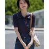 Demana Damen Pailletten Blumen Kurzarm Polo Strickoberteil