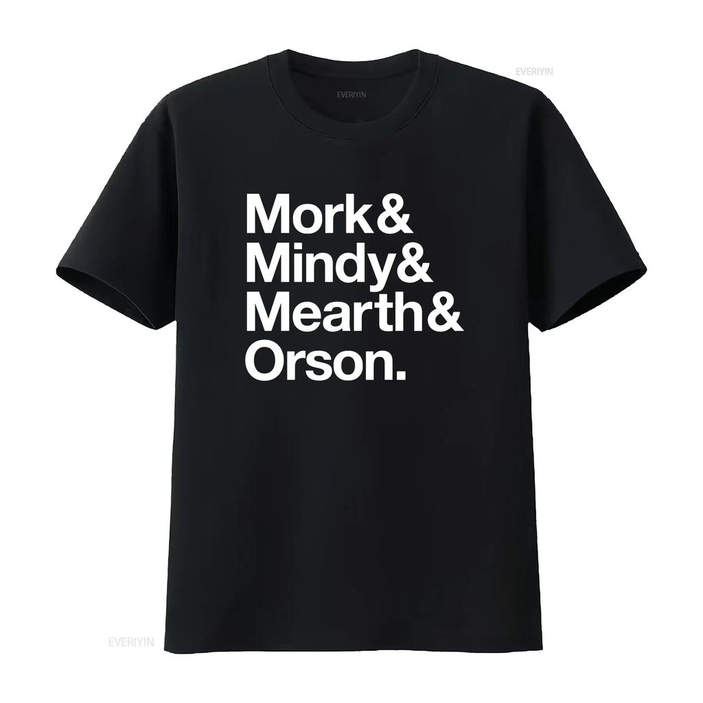 MORK and MINDY retro TV T Shirt Helvetica vintage Washed Unisex Casual Breathable Stretched designer clothes graphic Slightly