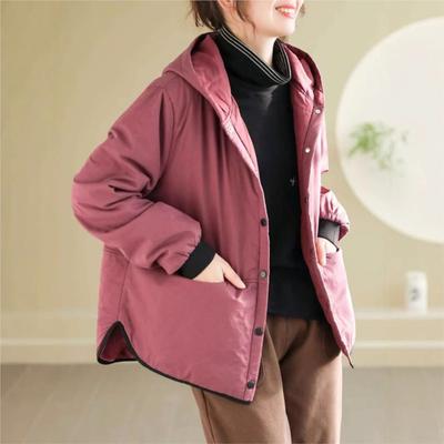 Niche Solid Color Hooded Loose Casual Splicing Coat Woman Winter Fashion Long Sleeves Single Breasted Coat