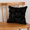 Black White Ghost Cushion Cover Halloween Cover, Plush Embroidered Throw Pillow 18x18 Home Decor Inch Cute Case for Sofa Bed Cozy Living Room Accents