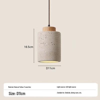 Nordic Yellow Travertine & Wood Long Pendant Lamp