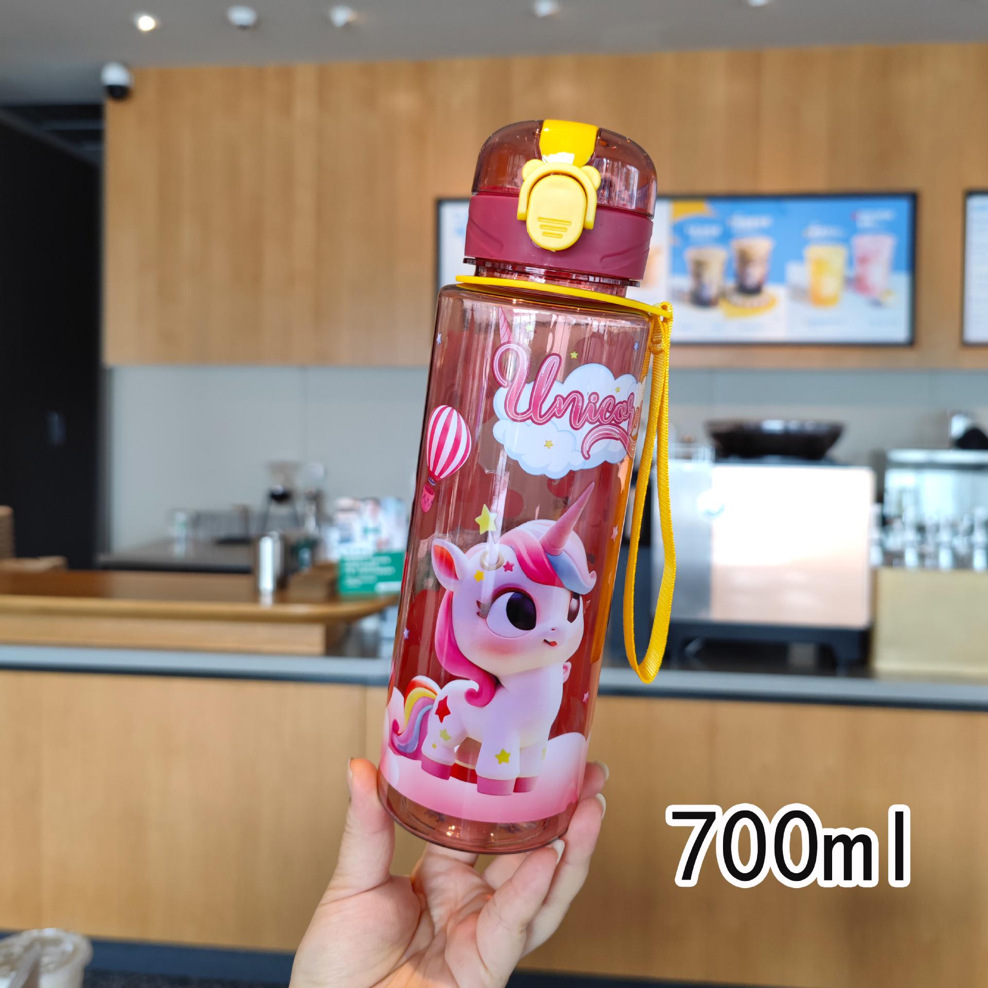 

Unicorn Pattern 700ML Outdoor Sports Water Bottle with Lanyard 700ml червоний