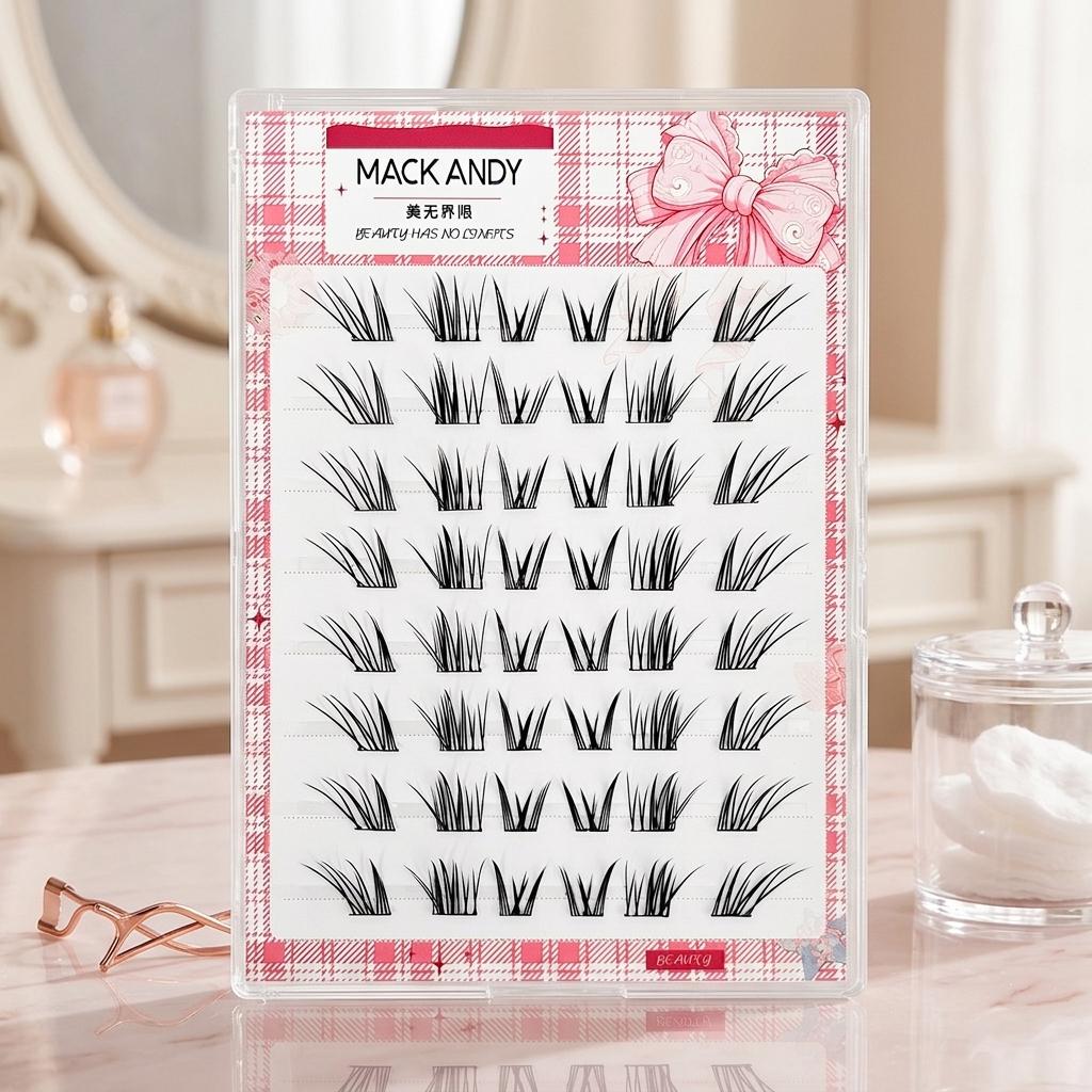 Pre-Glued False Eyelashes Natural Lengthening Effect For Eye Makeup 8 Row Fox Glueless_Single Box