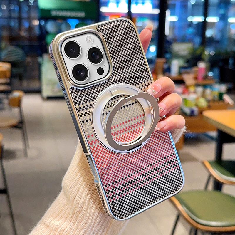 

Магнитный чехол-подставка для iPhone 16 Pro Max, гальванизированный ПК + кожа ПУ, задняя крышка для телефона Silver