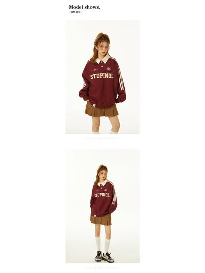 2025 Plus Size Retro College Style Polo Collar Sweatshirt for Women - Spring & Autumn Trendy