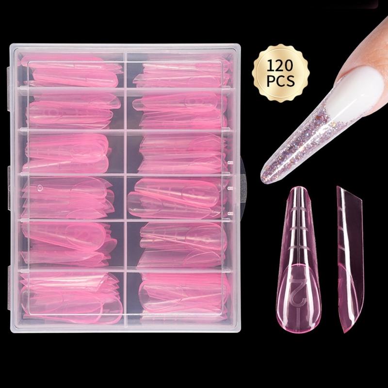 120Pcs Duals Nail Forms,Clear Poly Gels Nail Molds Full Cover Nail Tip Extension Forms for Gel Manicure Nail Art Designs