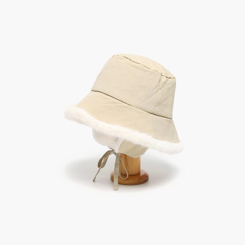 Women's Ribbon Cold Wave Winter Fur Trimming Bucket Hat