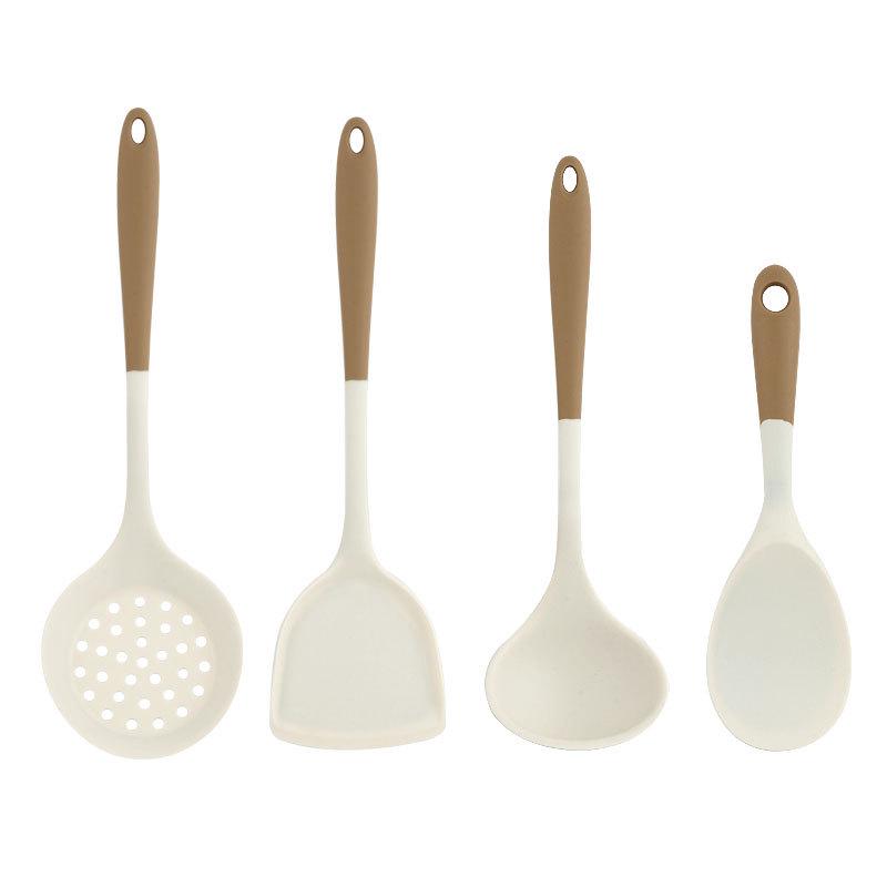 Pink-Handled Silicone Kitchen Tool Set: Spatula, Stir-Fry Spatula, Soup Ladle, Rice Spoon, Skimmer - High Temperature Resistant.