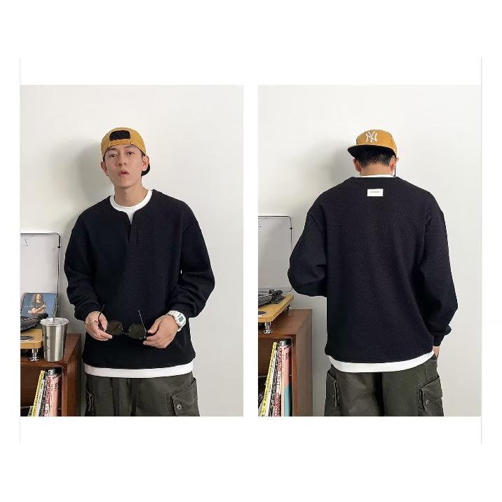 Vår 2024 Herregenser Patchwork Assorterte farger Hudvennlig stoff Mote Allsidig topp Casual Langermet Undertrøye