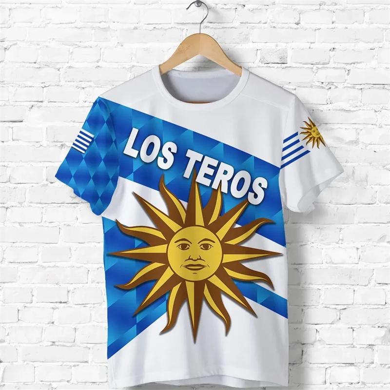 Uruguay Flaggenmuster Herren Damen T-Shirt Fußballtrikots Täglich Lässig Sport Übergröße Fitnessstudio Oberteile 3D Druck T-Shirt Für Mann Kleidung