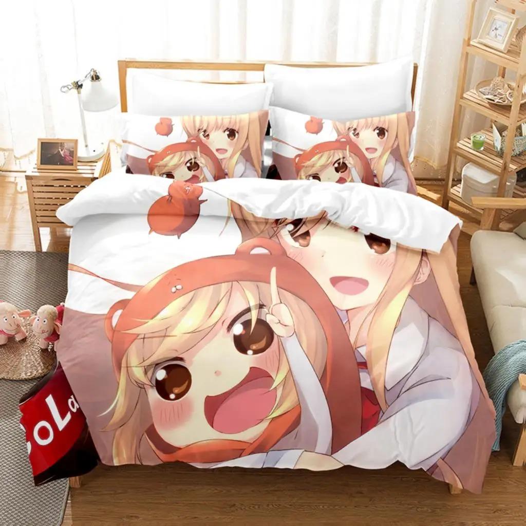 3D Himouto! Seturi de lenjerie de pat Umaru-chan, set de pilotă cu față de pernă, lenjerie de pat twin, Queen King