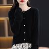 Cardigan Women Round Neck Spring and Autumn Long-sleeved Tunic Tops Pure Wool Knitted Jacket Plus Size