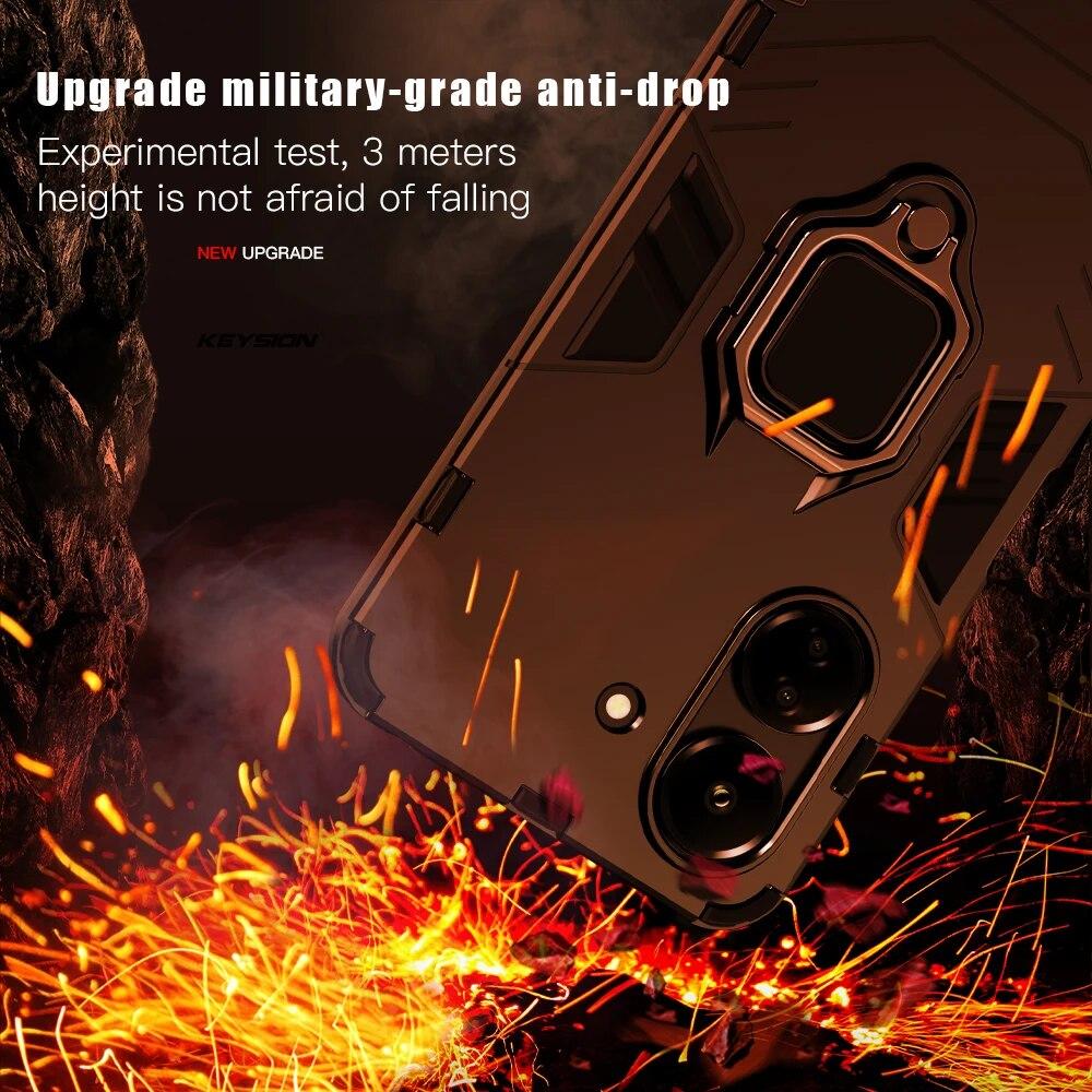 KEYSION Shockproof Armor Case for Xiaomi POCO C65 C51 C50 40 Silicone+PC Metal Ring Stand Phone Back Cover for Redmi 13C 12C 10C