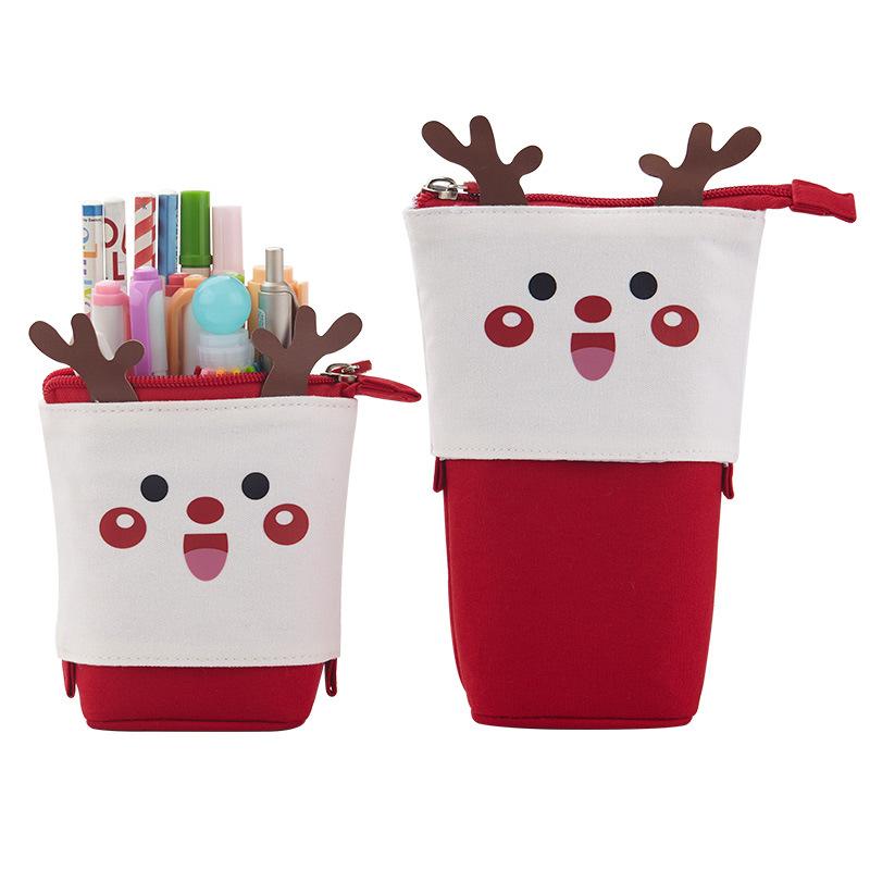 Christmas Retractable Cute Pencil Case School Stationery Storage Bag Canvas Pencil Bag Kawaii Pen Holder Children Christmas Gift
