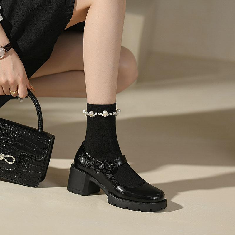 Moda 2025 Nuove Scarpe Mary Jane da Donna in Pelle di Mucca LEISURE Fibbia Scarpe con Plateau Scarpe Basse Punta Tonda Donna Zapatos De Mujer