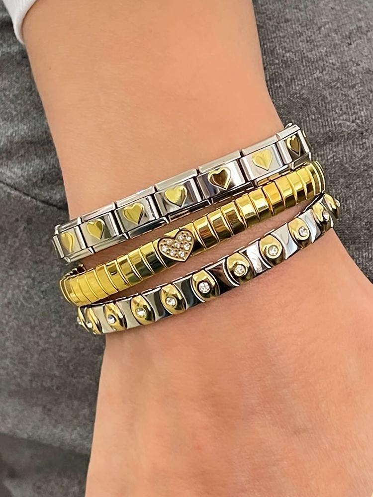AENSOA Vintage Elastizität Edelstahl Armreifen Armband für Damen Klassisch Herz Quadrat Verstellbares Armband Wasserdichter Armreif