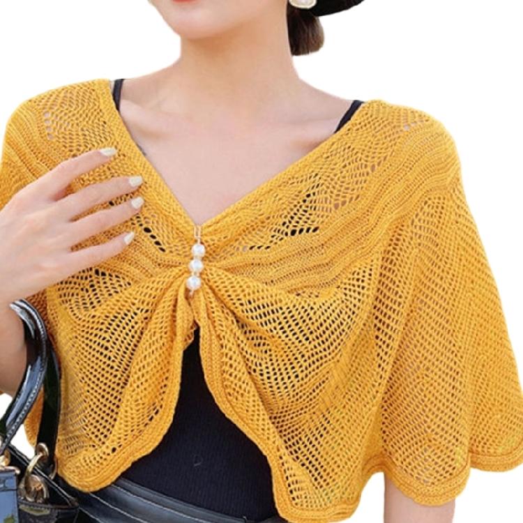 

Hollowout Crochet Shoulder Wrap For Women Dress Multipurpose Sun Protective Outerwear for Spring Autumn Clothes Enhancer жовтий