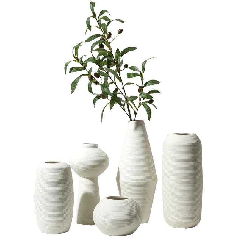 Modern Minimalist Creative Living Room Dried Flowers Flower Arrangement White Stringy Ceramic Vase Decoration Home Ornament