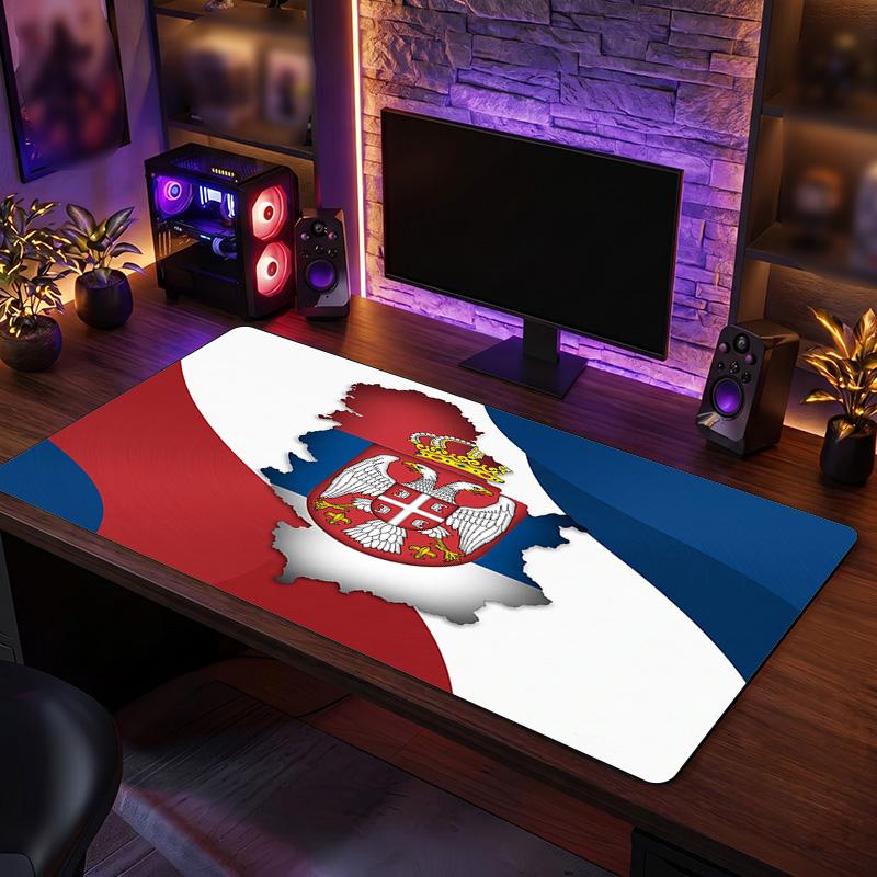 X2529==Serbia Crest Mouse Pad, Extended Non Slip Rubber Desk Mat for Gaming Office Laptop Fan Gift