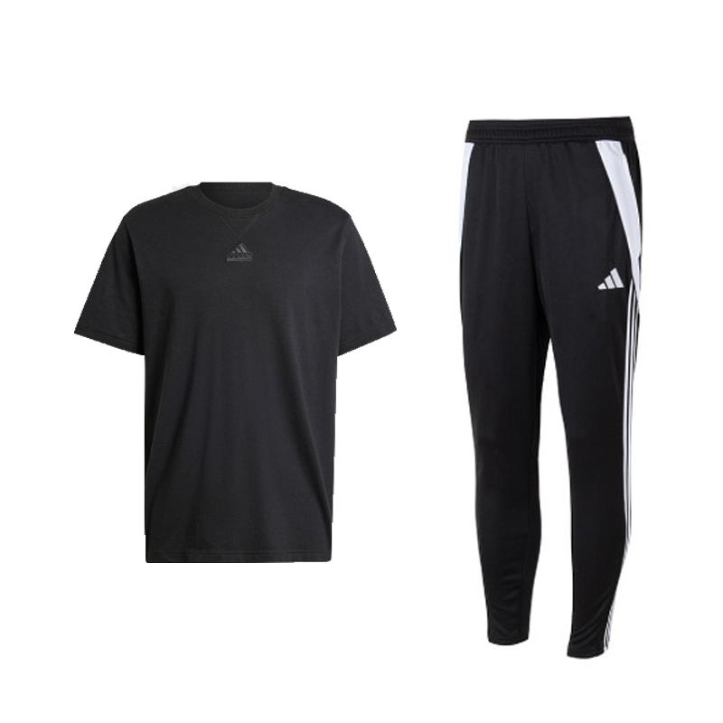 

Adidas American Vintage Printed Logo Short Sleeve Comfortable Running Training Long Pants Casual Sports Suit Men suit Black IR5266-+IP1952 S