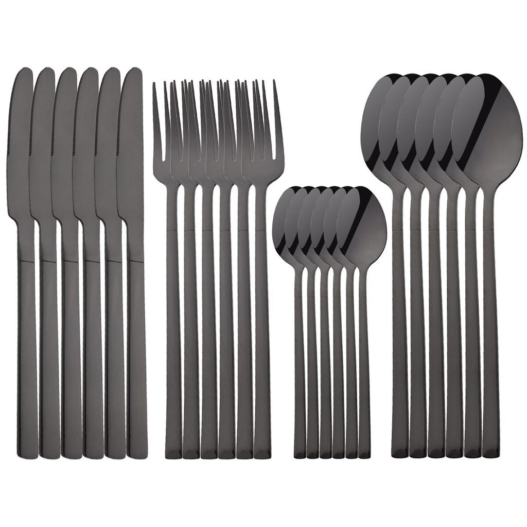 24Pcs Silver Cutlery Set Stainless Steel Dinnerware Set Knife Fork Spoon Dinner Set Kitchen Tableware Service for 6 Flatware Set