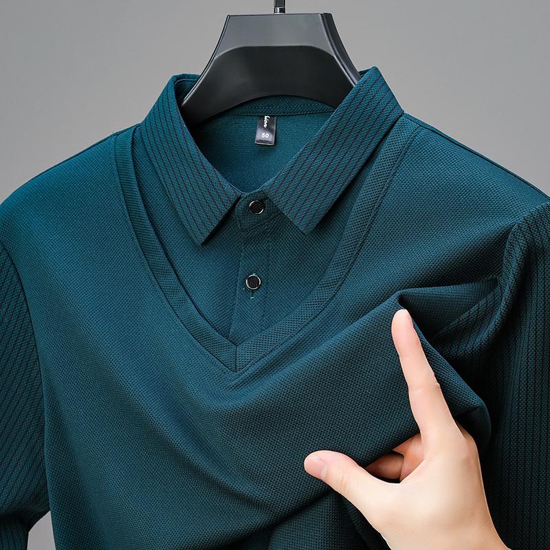 High End Personalized Shirt Collar Sweater Men'S Autumn New Fashion Casual Korean Version Fake Two Piece Long Sleeved T-Shirt