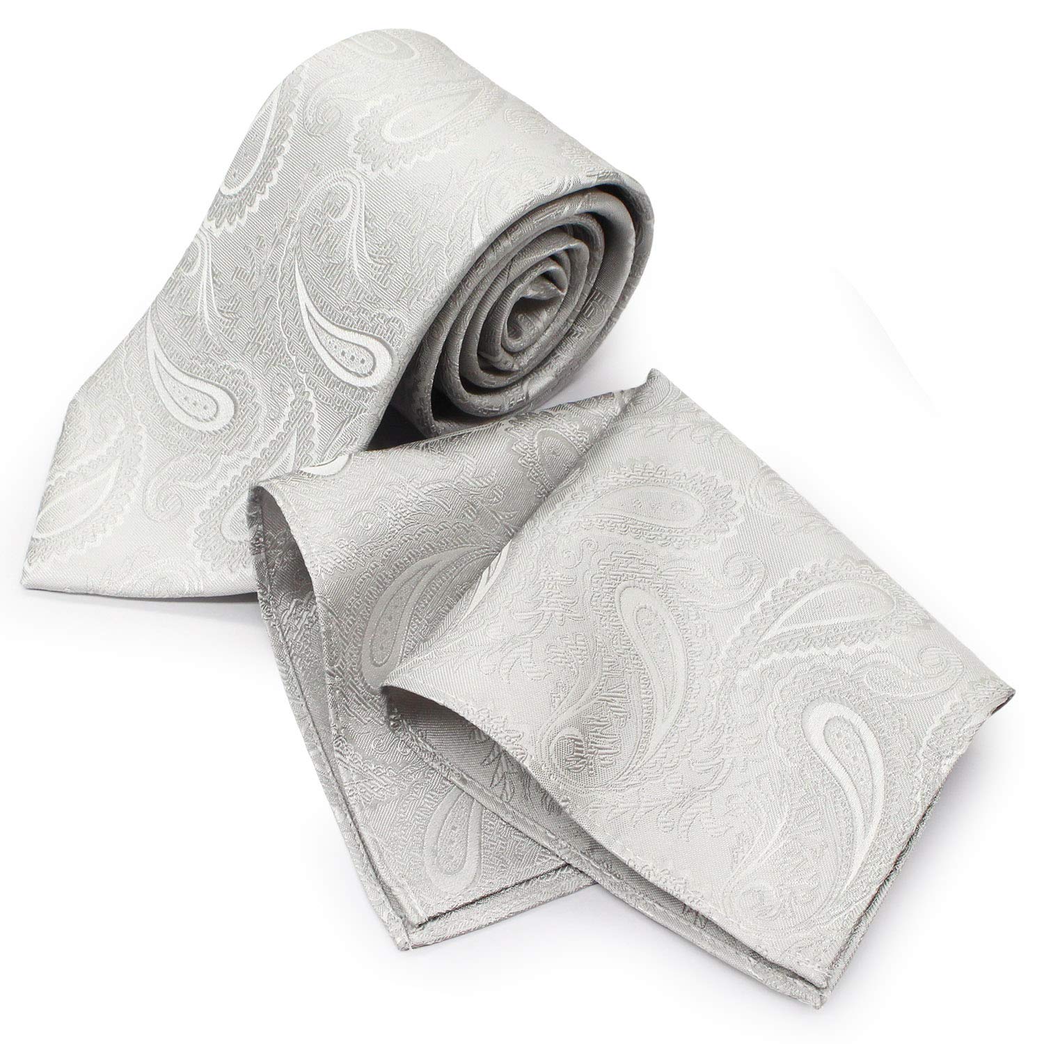

Gran creer Wedding Tie Pocket Square Made in Fujiyama Woven Formal Wedding x & Set, Japan, Silk, (Paisley Silver)