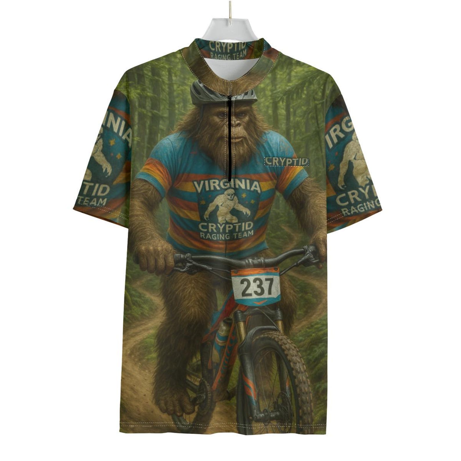 Bigfoot Rides Again – Virginia Cryptid Raging Team MTB Cycling Jersey – Funny Sasquatch Trail Shirt XL