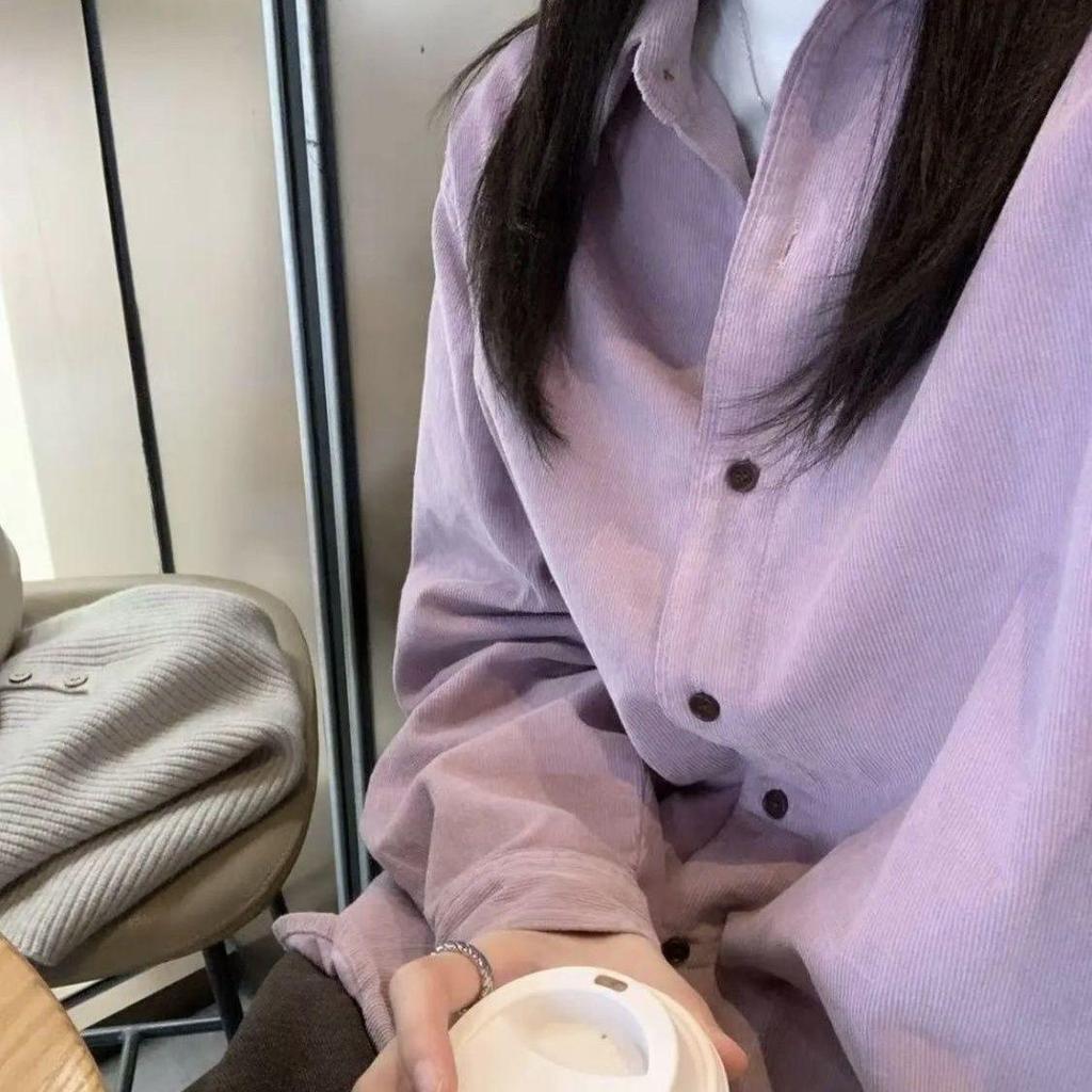 Korean Style Purple Corduroy Long Sleeve Casual Shirt Jacket