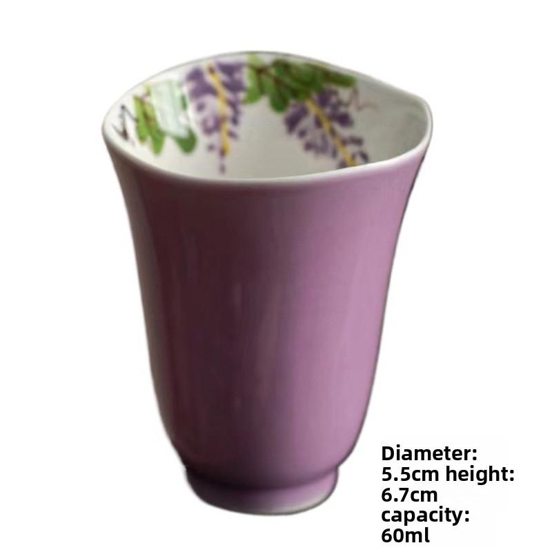 Aesthetic Cups Teacup Tea Pair Pure Hand-painted Purple Peony Small Master Cup Ceramic Cup For Tea Kungfu Tea Set Puer Tea Gift