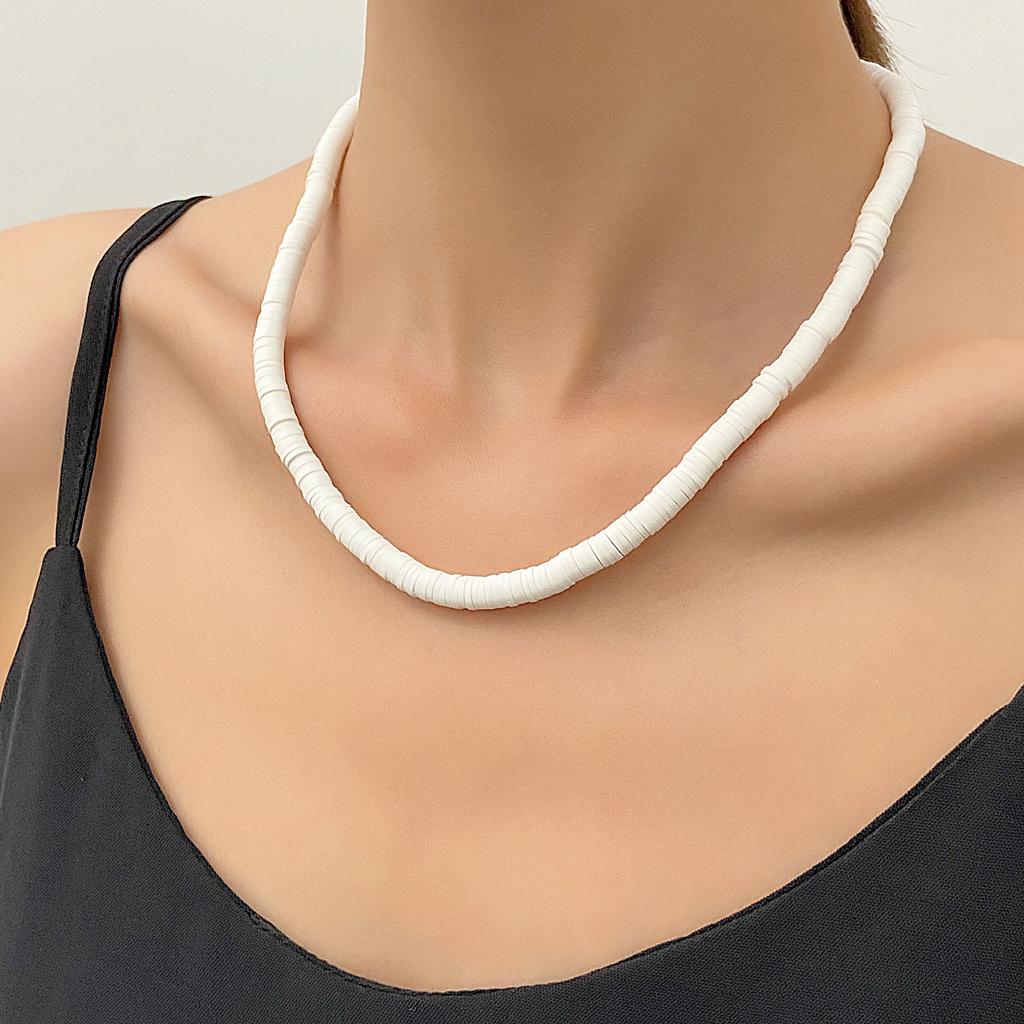 Bohemian men's necklace niche design personalized color splicing soft pottery disc clavicle chain women