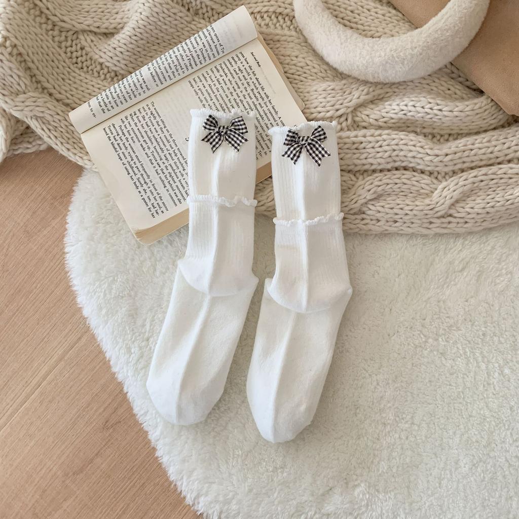 Winter Warm Fleece Socks, College Style Flanging Embroidered Stacking Socks, Children'S Lace Medium Tube Warm Socks